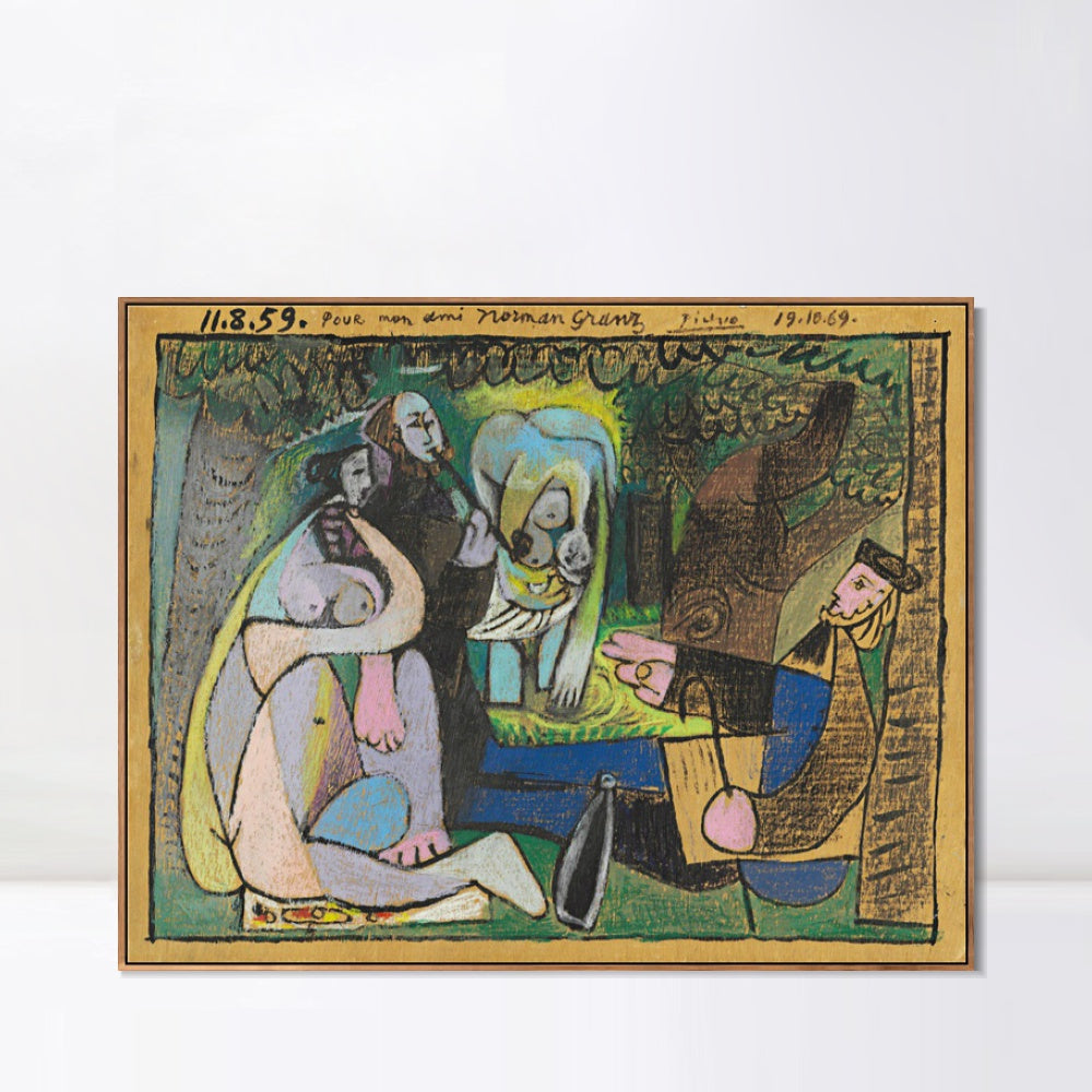 INVIN ART Framed Canvas Giclee Print Art 1960 Desert on the grass (Manet) by Pablo Picasso Wall Art