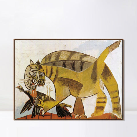 INVIN ART Framed Canvas Giclee Print Art 1939 The cat the bird by Pablo Picasso Wall Art Living Room Home Office Decorations