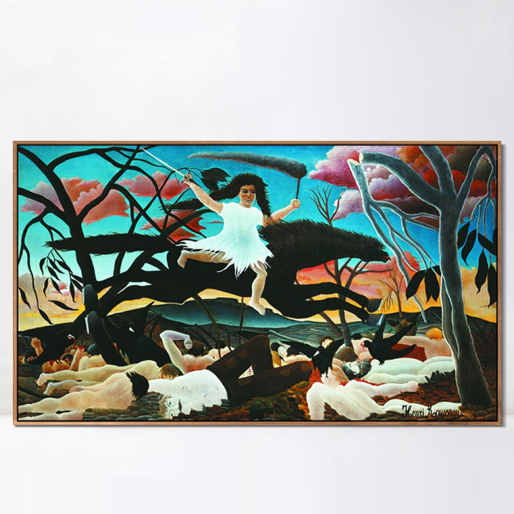 INVIN ART Framed Canvas Giclee Print Art War or the Ride of Discord by Henri Rousseau Wall Art