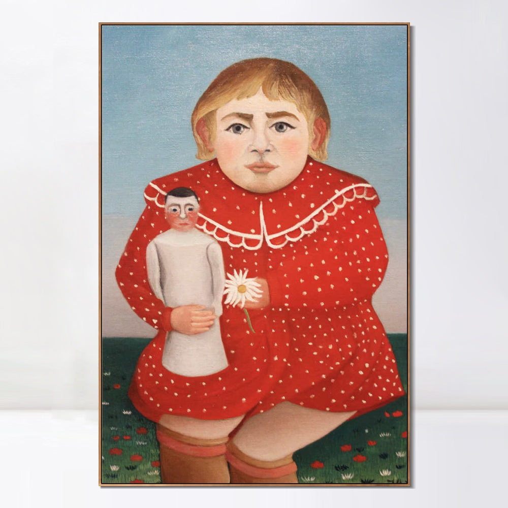 INVIN ART Framed Canvas Giclee Print Art The Girl with a Doll,1905 by Henri Rousseau Wall Art