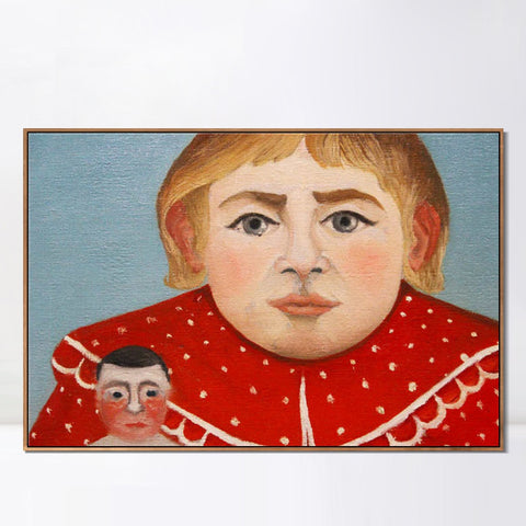 INVIN ART Framed Canvas Giclee Print Art The Girl with a Doll#2 by Henri Rousseau Wall Art Living Room Home Office Decorations