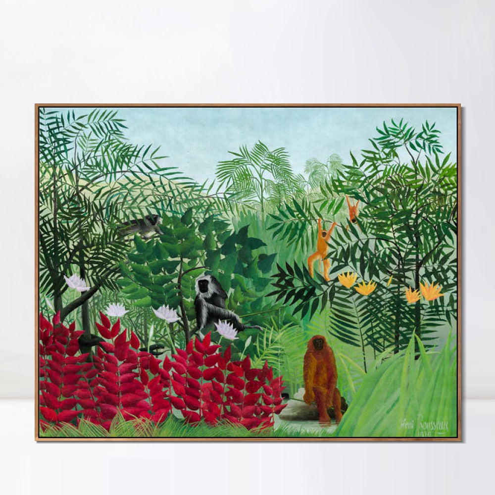 INVIN ART Framed Canvas Giclee Print Art Tropical Forest Monkeys by Henri Rousseau Wall Art