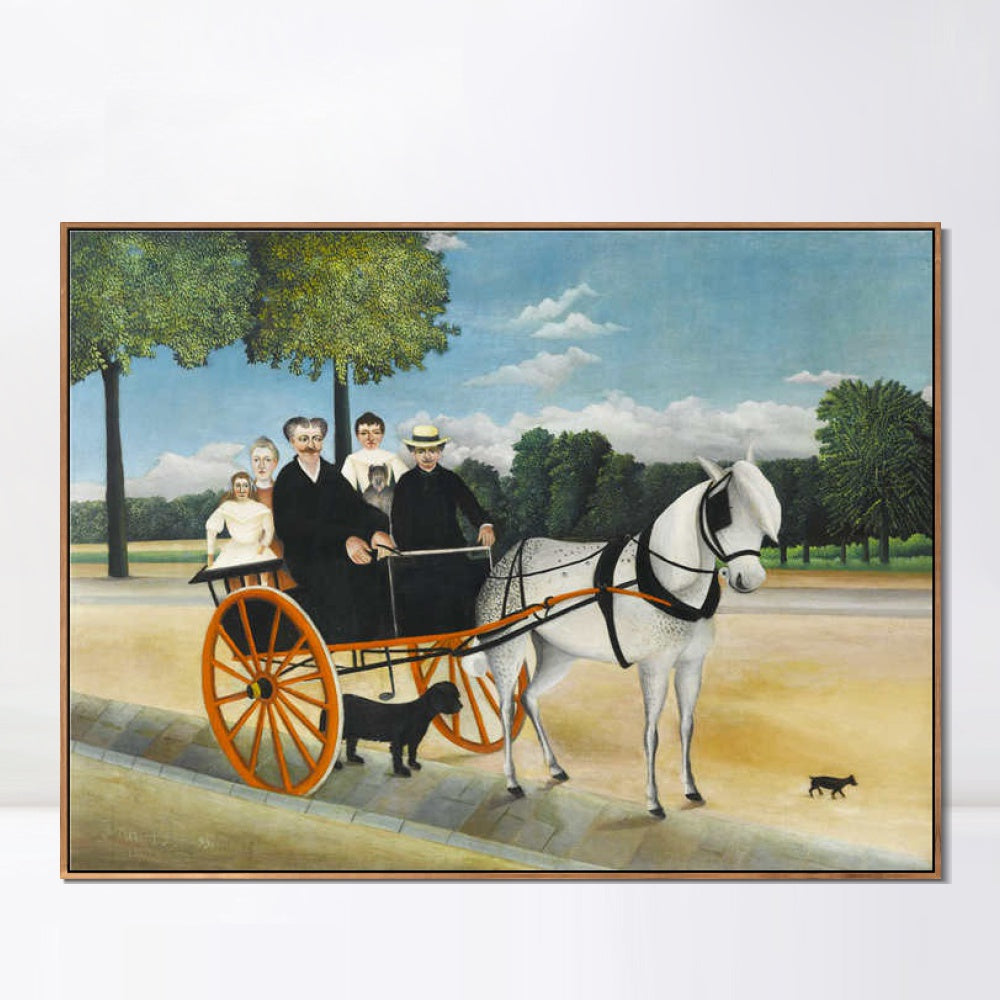 INVIN ART Framed Canvas Giclee Print Art The Horse-Drawn Carriage of Father Junier,1908 by Henri Rousseau Wall Art