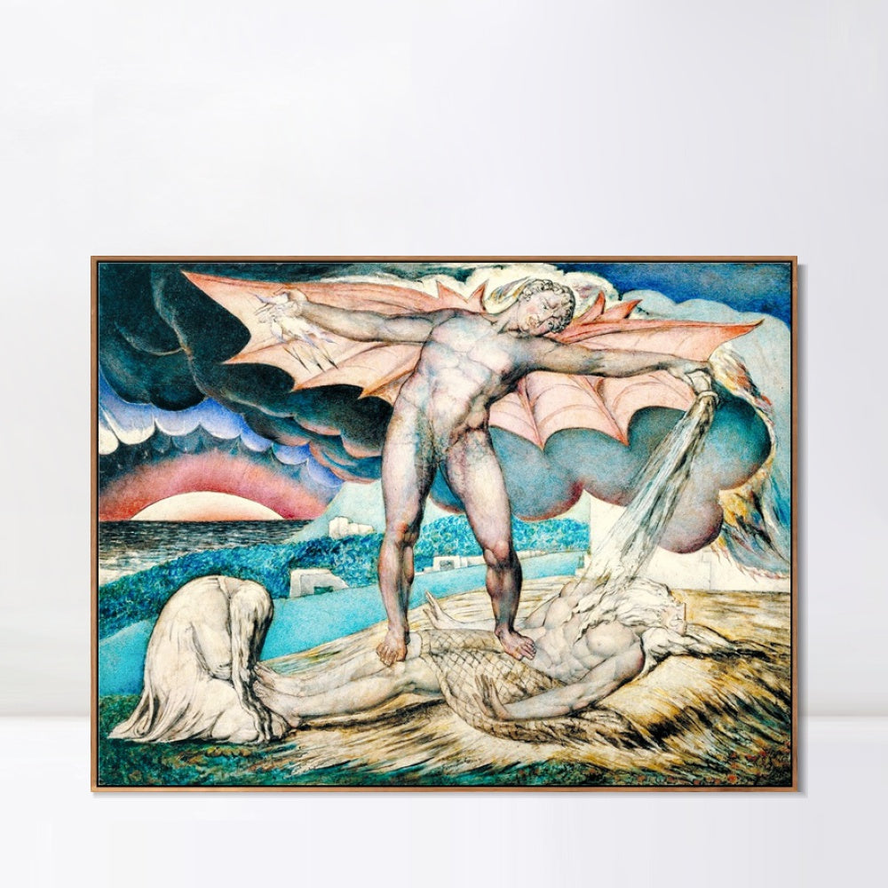 INVIN ART Framed Canvas Giclee Print Art Satan Smiting Job with Sore Boils by William Blake Wall Art