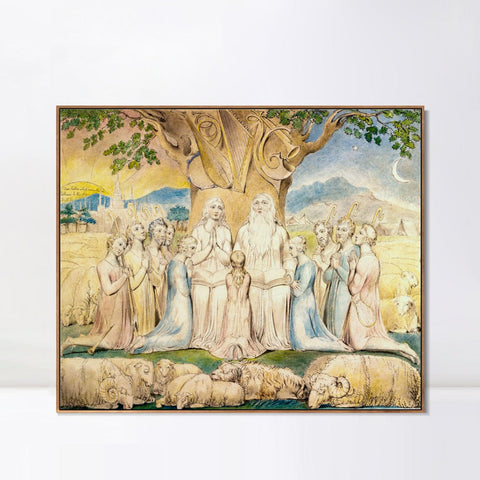 INVIN ART Framed Canvas Giclee Print Art Job and His Family by William Blake Wall Art Living Room Home Office Decorations