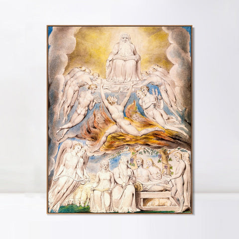 INVIN ART Framed Canvas Giclee Print Art Satan Before Throne of GOD Old Master by William Blake Wall Art Living Room Home Office Decorations
