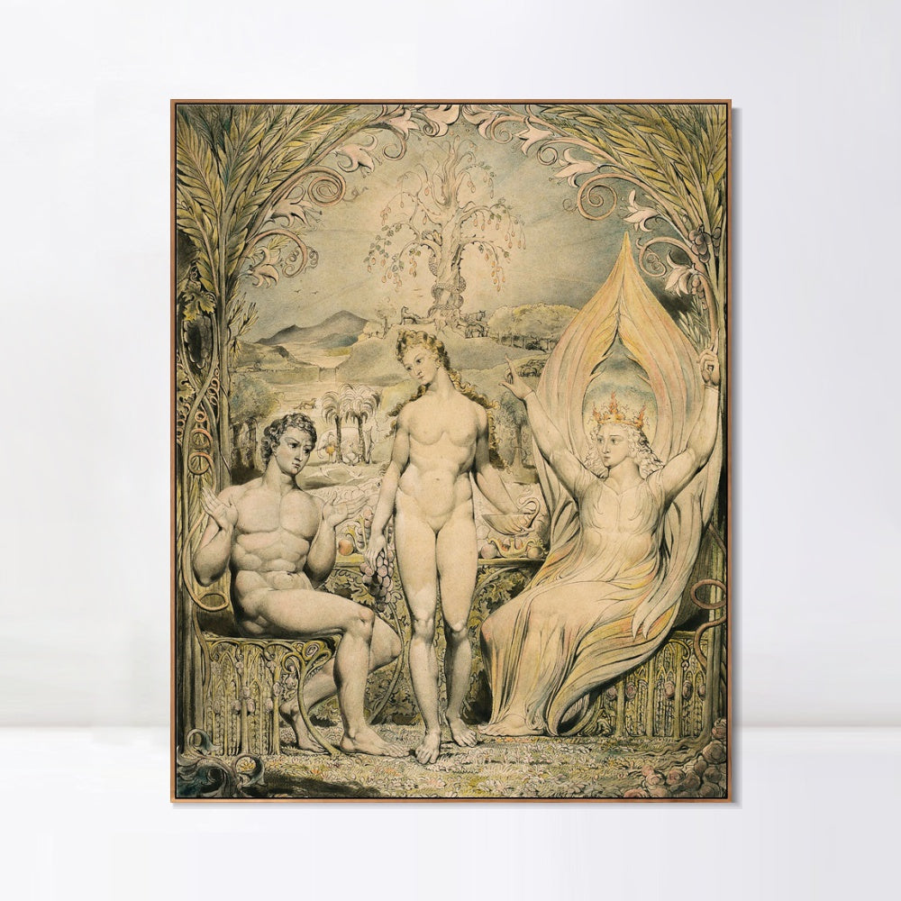 INVIN ART Framed Canvas Giclee Print Art The Archangel Raphael with adam and eve by William Blake Wall Art