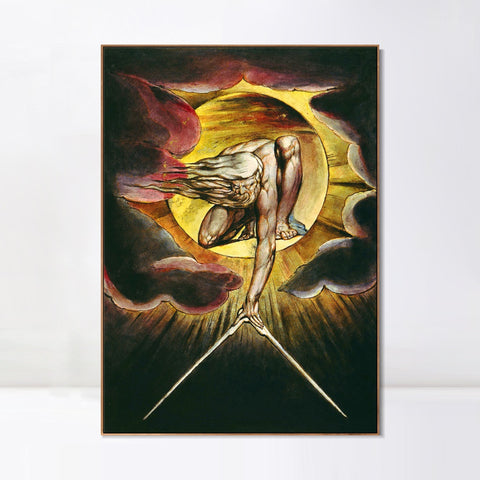 INVIN ART Framed Canvas Giclee Print Art the omnipotent by William Blake Wall Art Living Room Home Office Decorations