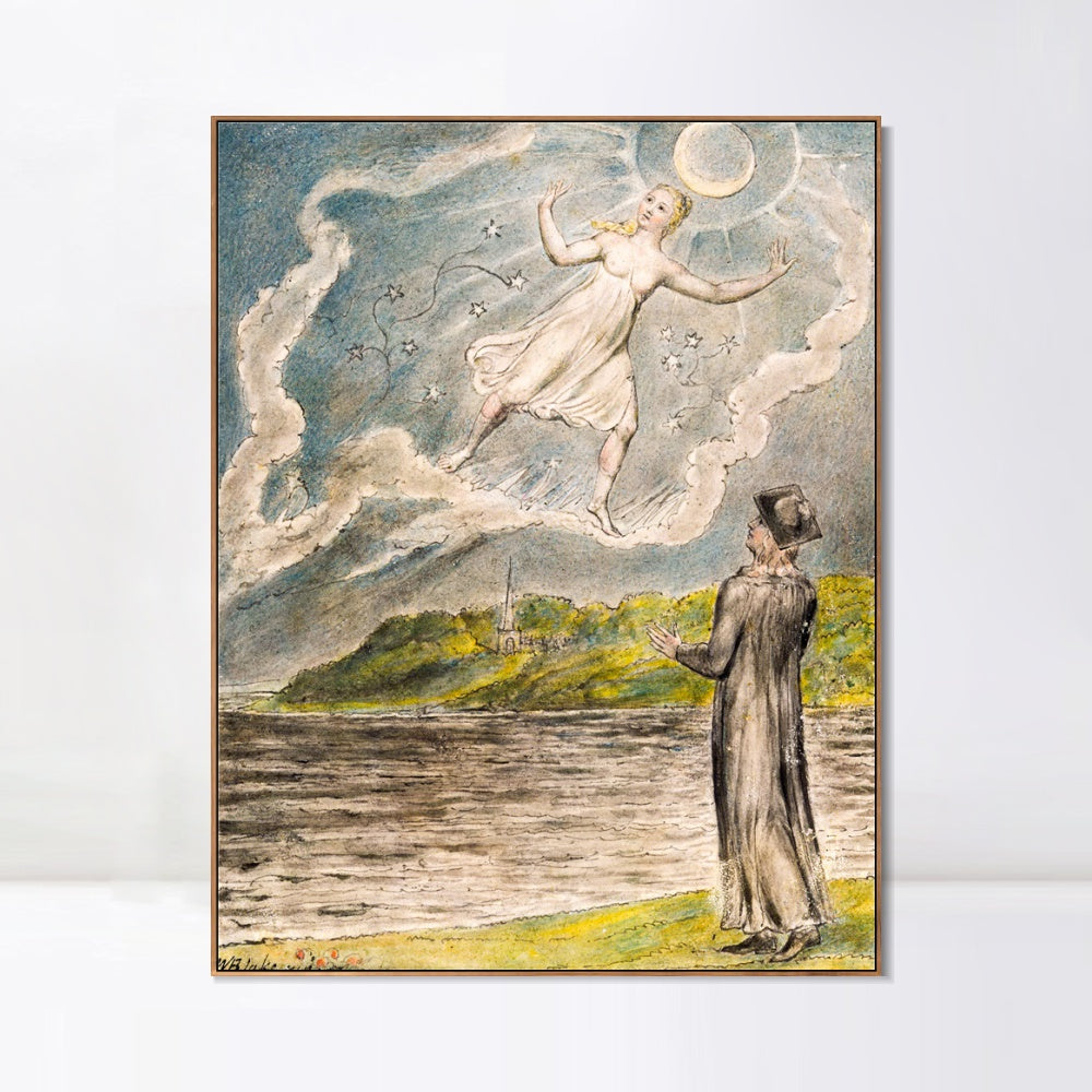 INVIN ART Framed Canvas Giclee Print Art The Wandering Moon by William Blake Wall Art