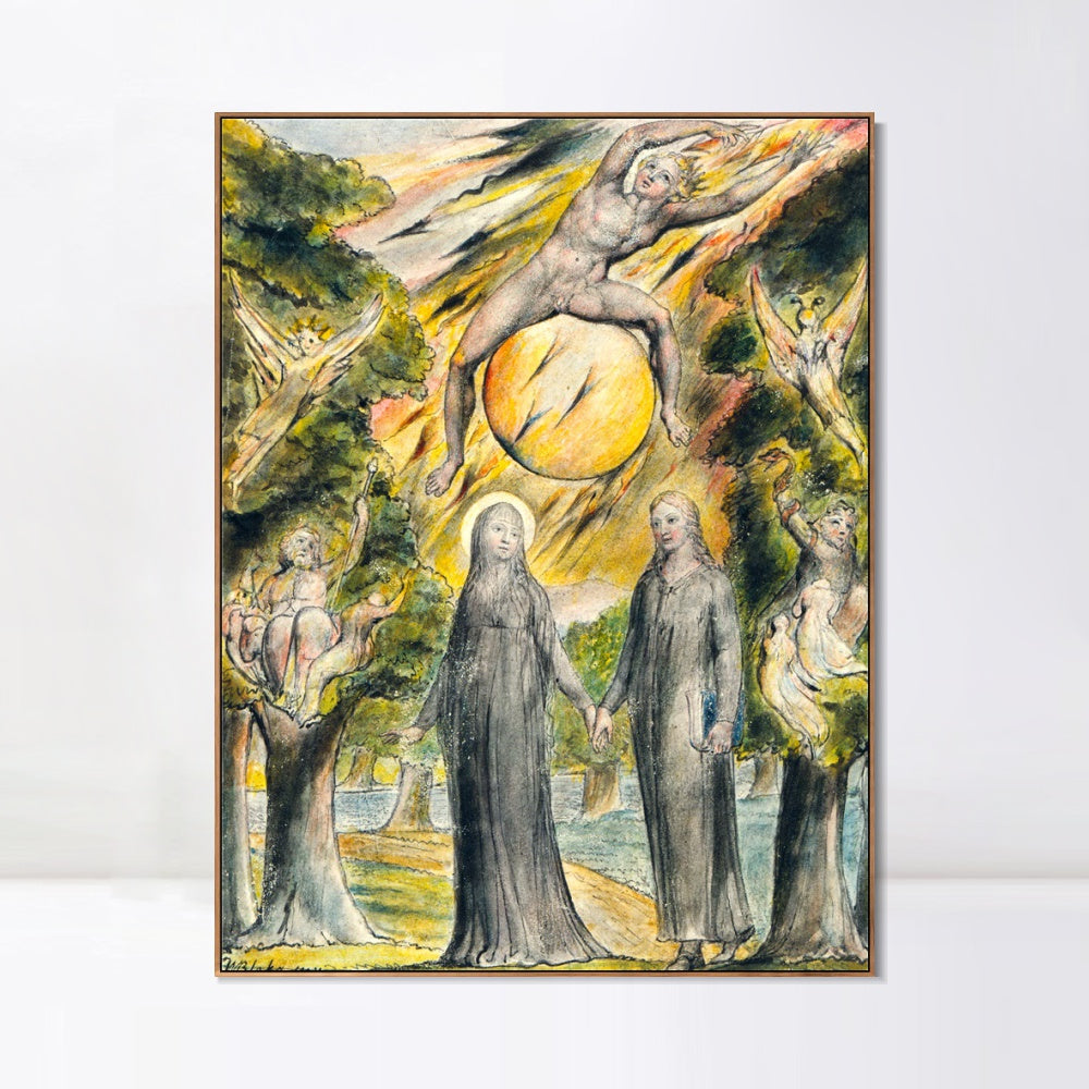 INVIN ART Framed Canvas Giclee Print Art The Sun in His Wrath by William Blake Wall Art