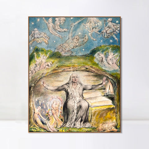 INVIN ART Framed Canvas Giclee Print Art Illustration to Milton's L'Allegro and Il Penseroso by William Blake Wall Art Living Room Home Office Decorations