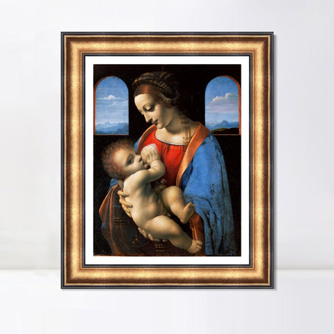 INVIN ART Framed Canvas Art Giclee Print The Madonna and Child by Leonardo da Vinci Wall Art Living Room Home Office Decorations