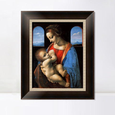 INVIN ART Framed Canvas Art Giclee Print The Madonna and Child by Leonardo da Vinci Wall Art Living Room Home Office Decorations