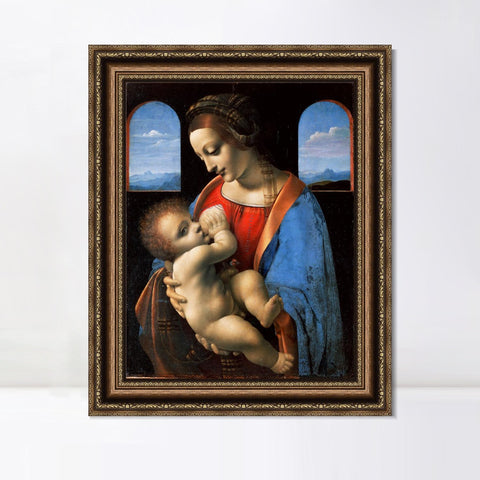 INVIN ART Framed Canvas Art Giclee Print The Madonna and Child by Leonardo da Vinci Wall Art Living Room Home Office Decorations