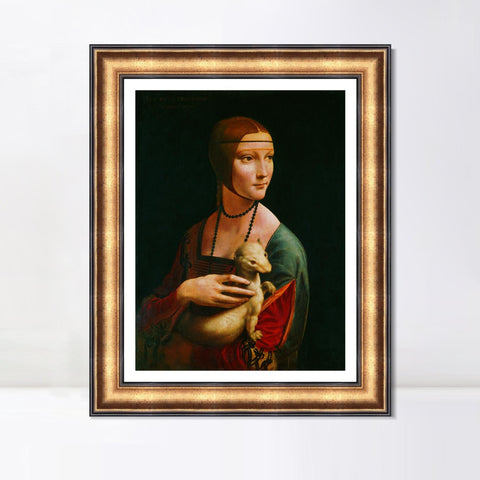 INVIN ART Framed Canvas Art Giclee Print La Dama con LErmellino Stampa by Leonardo da Vinci Wall Art Living Room Home Office Decorations