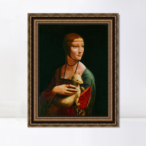 INVIN ART Framed Canvas Art Giclee Print La Dama con LErmellino Stampa by Leonardo da Vinci Wall Art Living Room Home Office Decorations