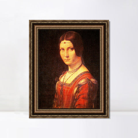 INVIN ART Framed Canvas Art Giclee Print La belle Ferroniere by Leonardo da Vinci Wall Art Living Room Home Office Decorations