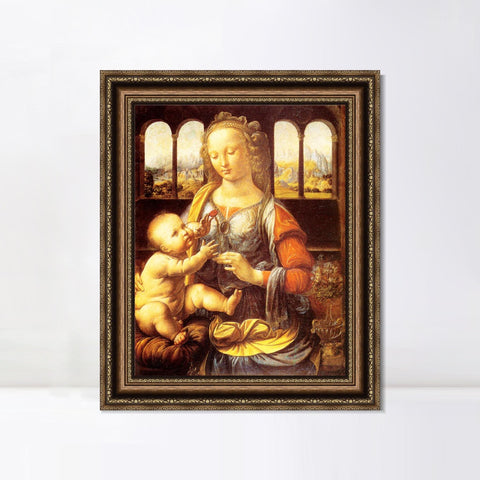 INVIN ART Framed Canvas Art Giclee Print Madonna with the Carnation by Leonardo da Vinci Wall Art Living Room Home Office Decorations