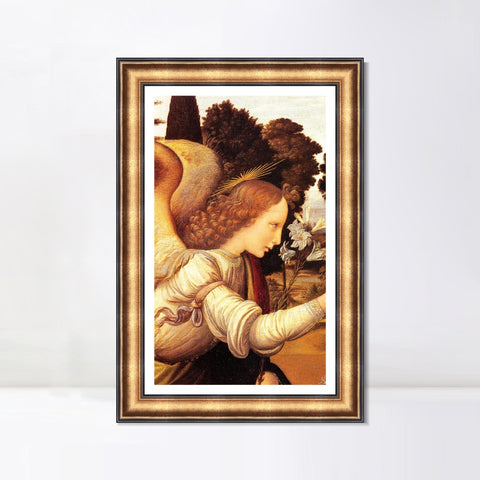 INVIN ART Framed Canvas Art Giclee Print detail of the annunciation#2 by Leonardo da Vinci Wall Art Living Room Home Office Decorations