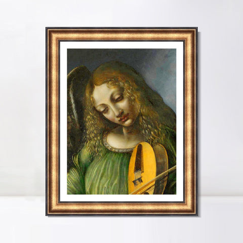 INVIN ART Framed Canvas Art Giclee Print Angel in Green with a Vielle by Leonardo da Vinci Wall Art Living Room Home Office Decorations