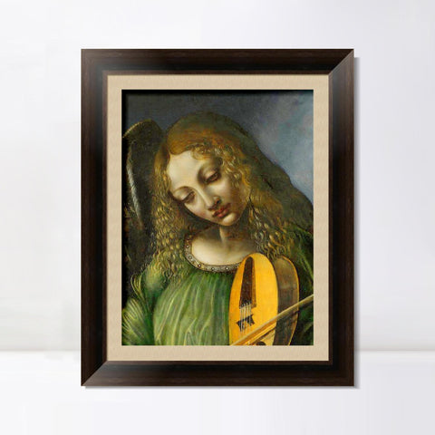 INVIN ART Framed Canvas Art Giclee Print Angel in Green with a Vielle by Leonardo da Vinci Wall Art Living Room Home Office Decorations