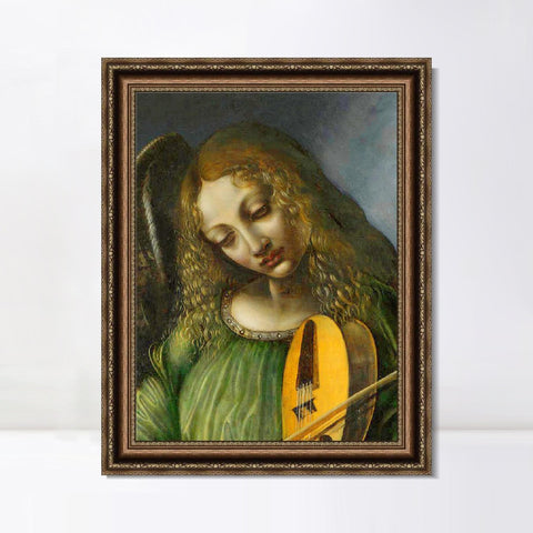 INVIN ART Framed Canvas Art Giclee Print Angel in Green with a Vielle by Leonardo da Vinci Wall Art Living Room Home Office Decorations