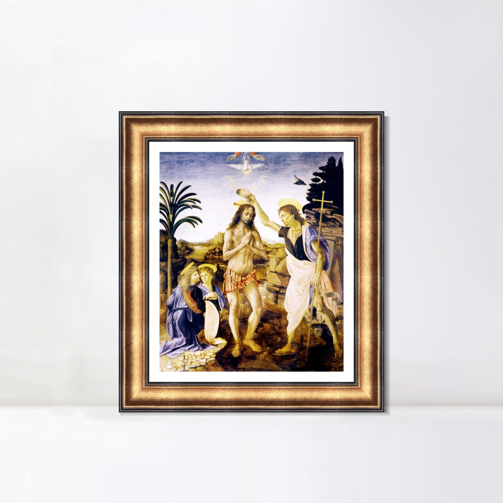 INVIN ART Framed Canvas Art Giclee Print The Baptism of Christ. c.1472-1475 by Leonardo da Vinci Wall Art Living Room Home Office Decorations