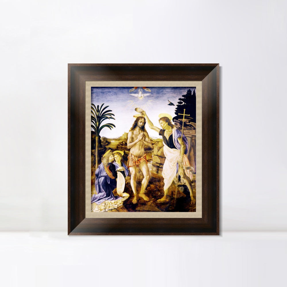 INVIN ART Framed Canvas Art Giclee Print The Baptism of Christ. c.1472-1475 by Leonardo da Vinci Wall Art Living Room Home Office Decorations