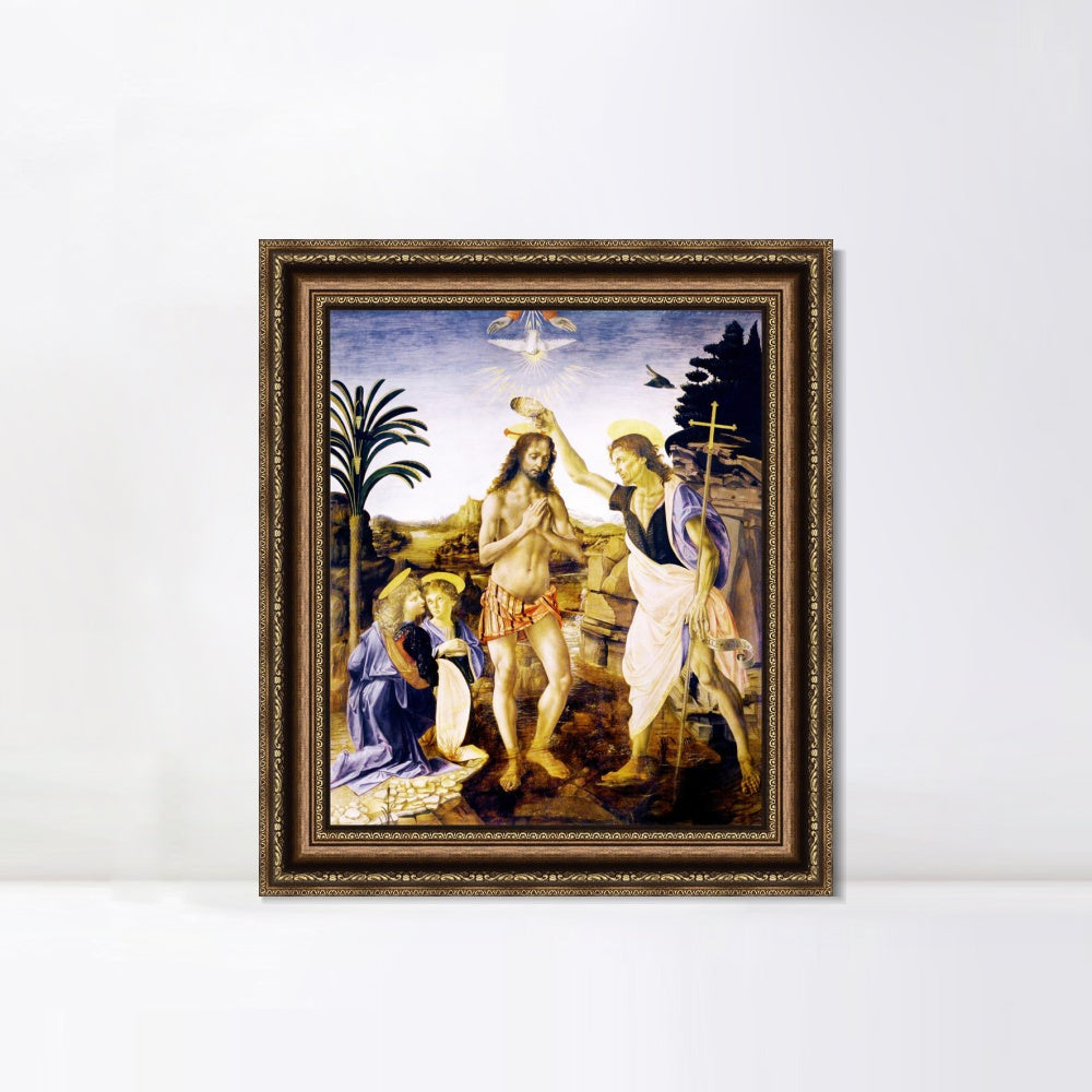 INVIN ART Framed Canvas Art Giclee Print The Baptism of Christ. c.1472-1475 by Leonardo da Vinci Wall Art Living Room Home Office Decorations