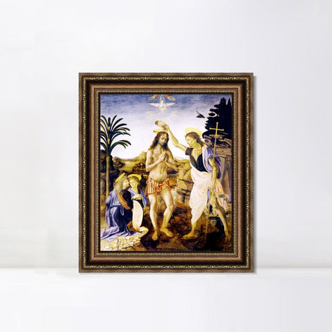 INVIN ART Framed Canvas Art Giclee Print The Baptism of Christ. c.1472-1475 by Leonardo da Vinci Wall Art Living Room Home Office Decorations