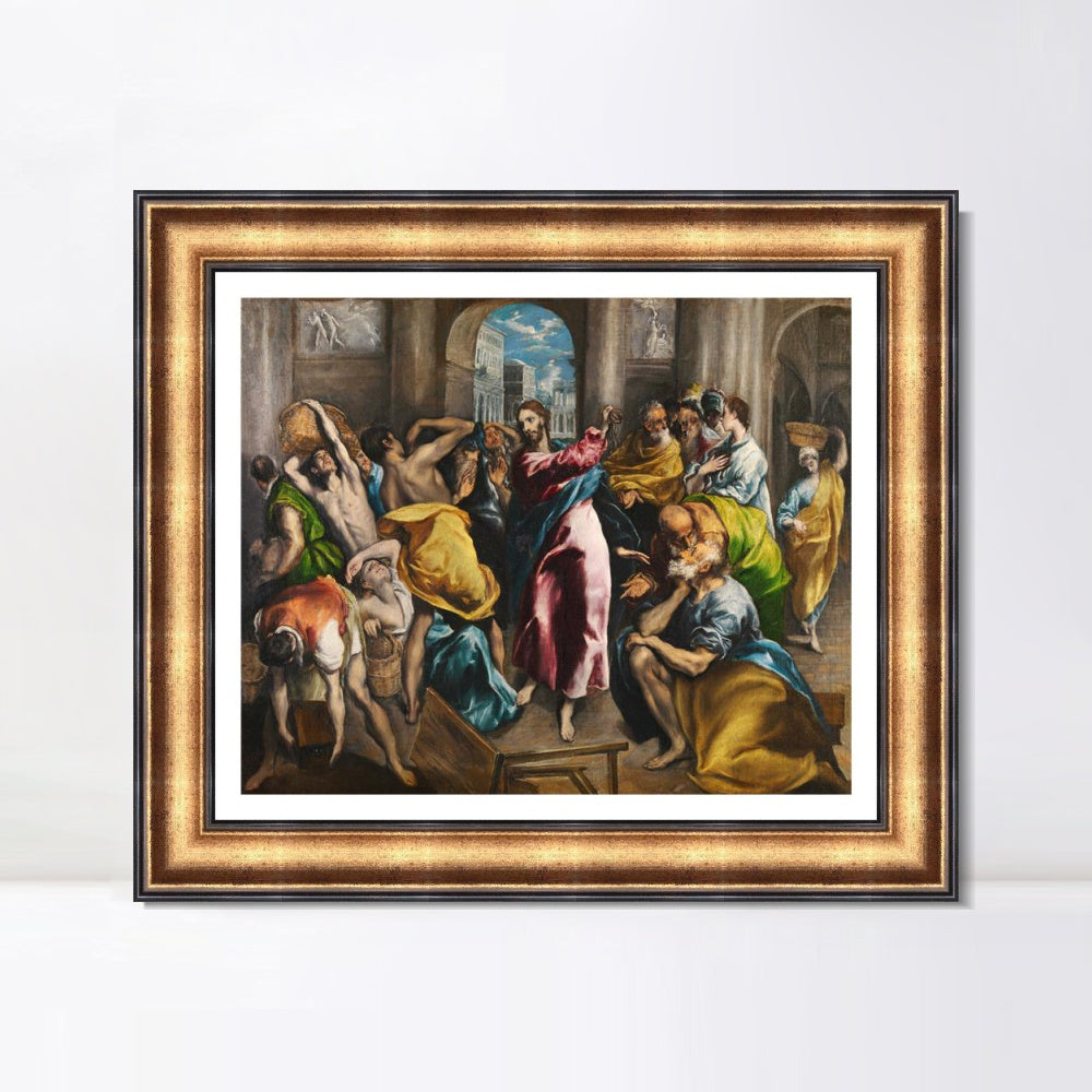 INVIN ART Framed Canvas Art Giclee Print Christ Driving The Traders From The Temple by El Greco Wall Art