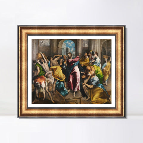 INVIN ART Framed Canvas Art Giclee Print Christ Driving The Traders From The Temple by El Greco Wall Art Living Room Home Office Decorations
