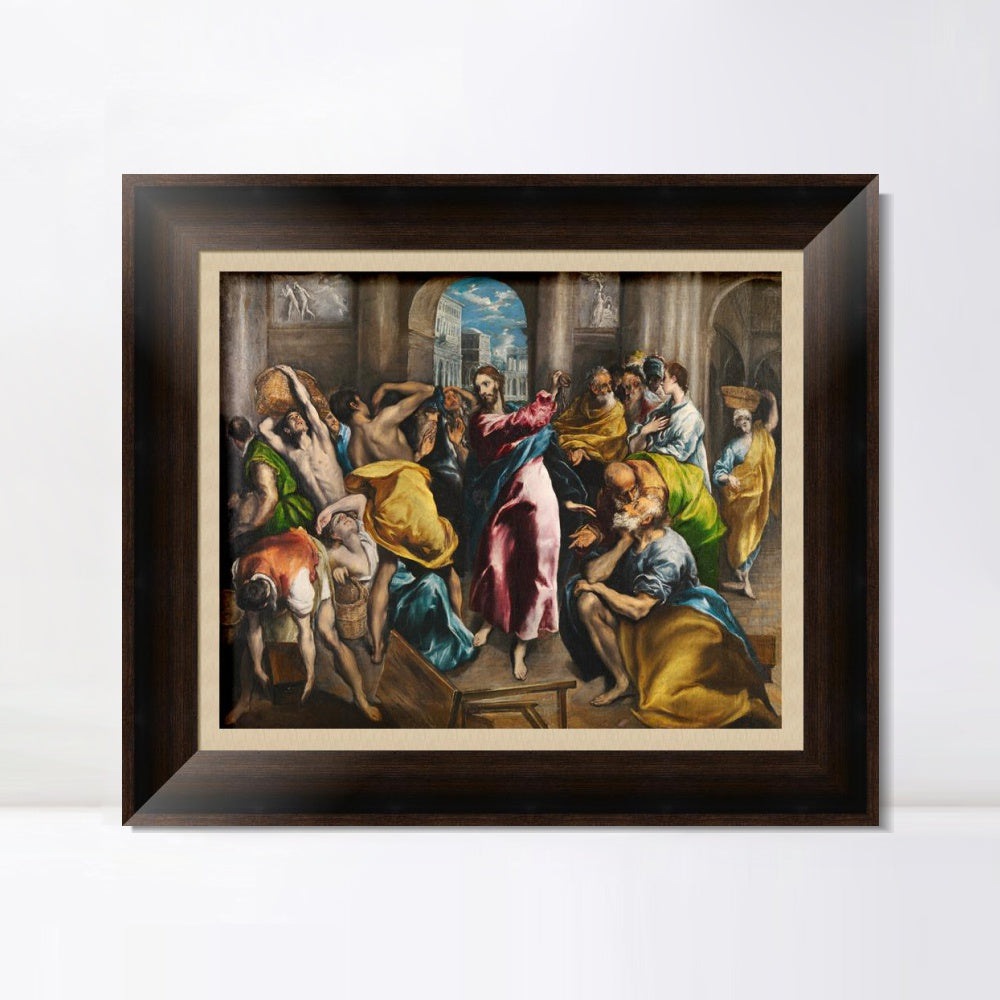 INVIN ART Framed Canvas Art Giclee Print Christ Driving The Traders From The Temple by El Greco Wall Art