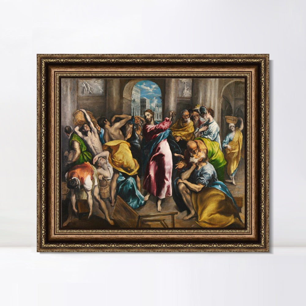 INVIN ART Framed Canvas Art Giclee Print Christ Driving The Traders From The Temple by El Greco Wall Art