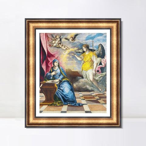 INVIN ART Framed Canvas Art Giclee Print Christ The Annunciation by El Greco Wall Art Living Room Home Office Decorations