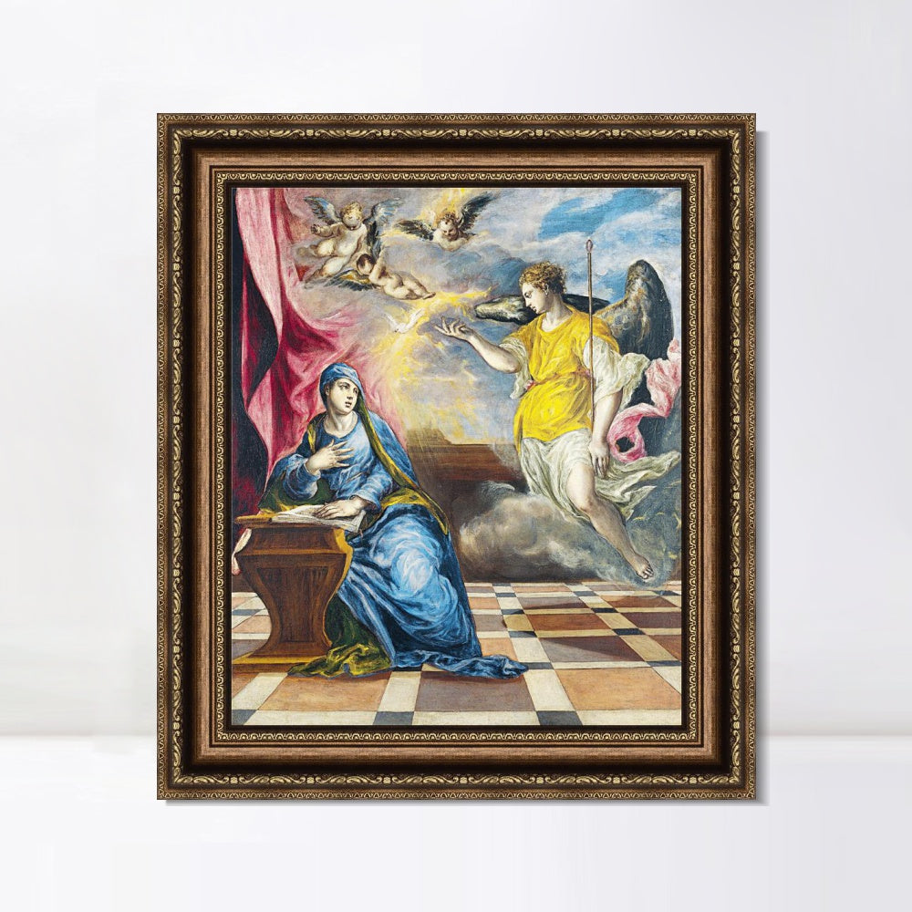 INVIN ART Framed Canvas Art Giclee Print Christ The Annunciation by El Greco Wall Art