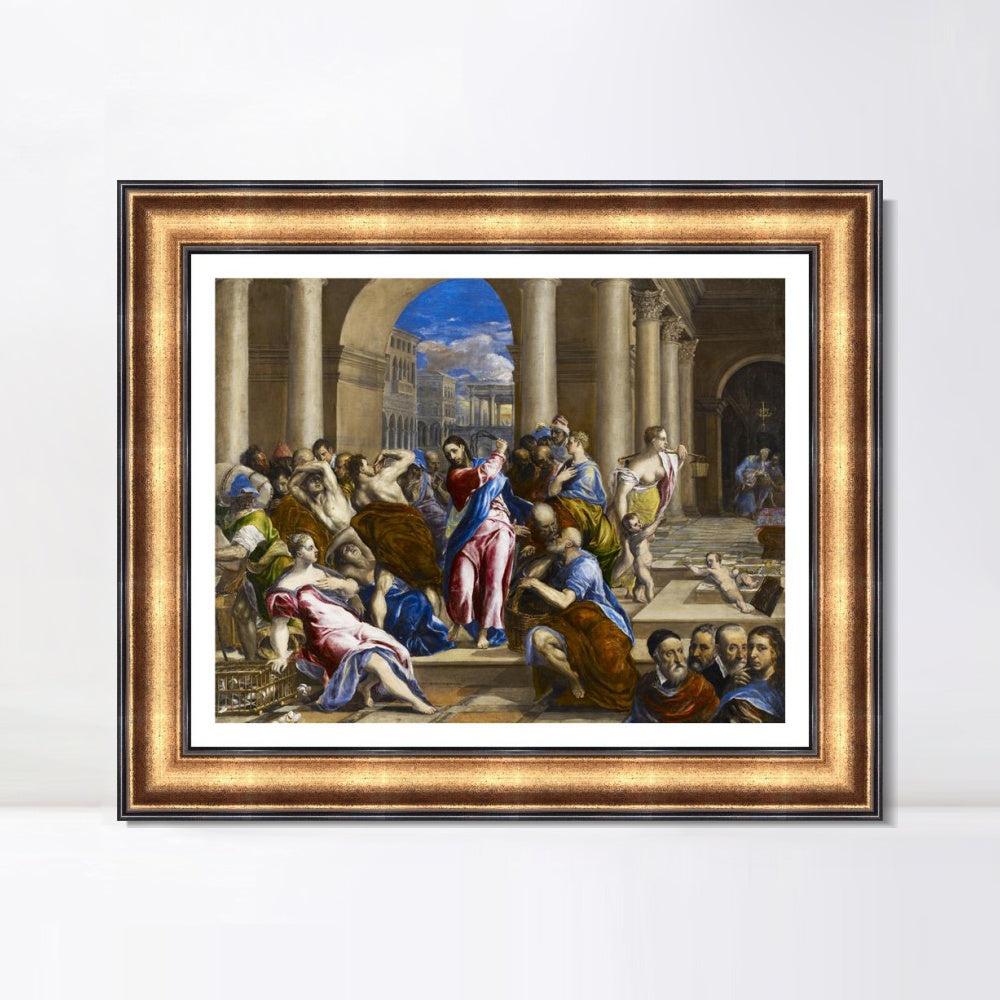 INVIN ART Framed Canvas Art Giclee Print Christ Driving The Traders From The Temple#2 by El Greco Wall Art