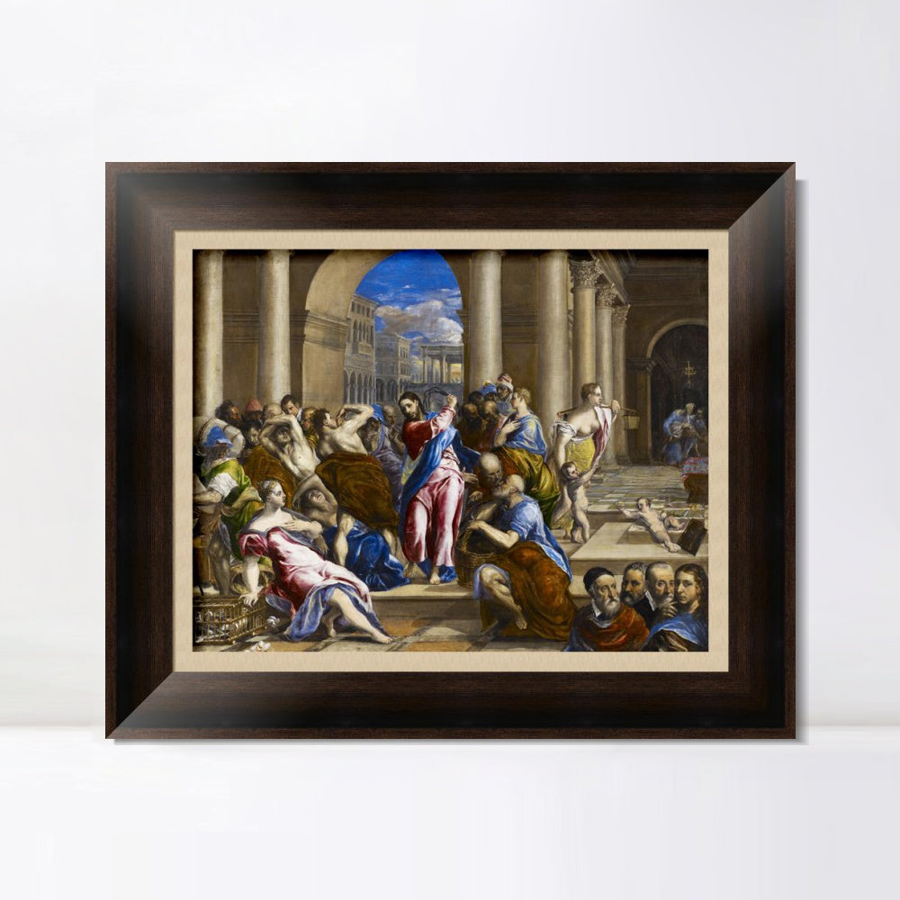 INVIN ART Framed Canvas Art Giclee Print Christ Driving The Traders From The Temple#2 by El Greco Wall Art