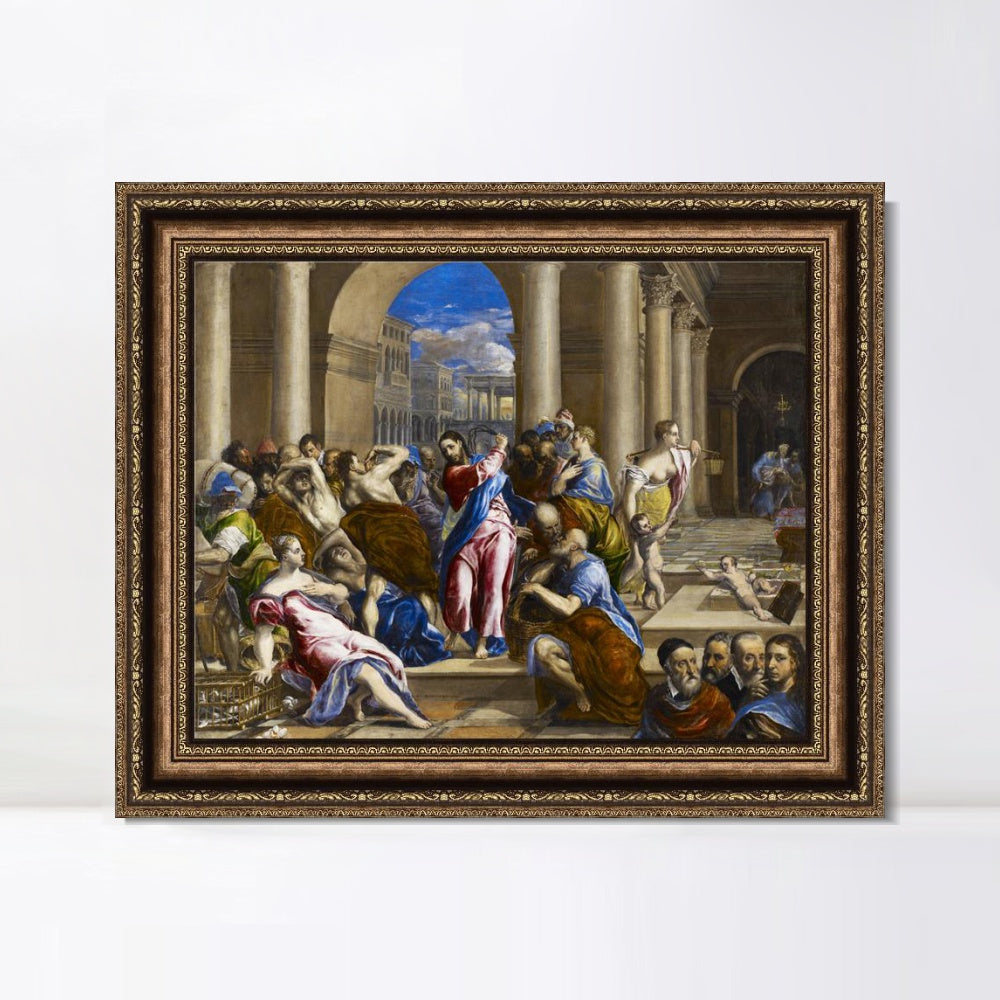 INVIN ART Framed Canvas Art Giclee Print Christ Driving The Traders From The Temple#2 by El Greco Wall Art