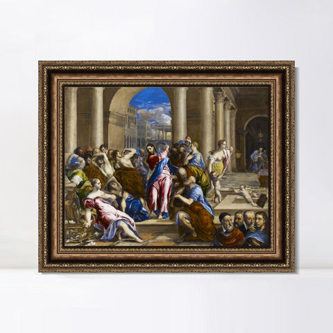 INVIN ART Framed Canvas Art Giclee Print Christ Driving The Traders From The Temple#2 by El Greco Wall Art Living Room Home Office Decorations
