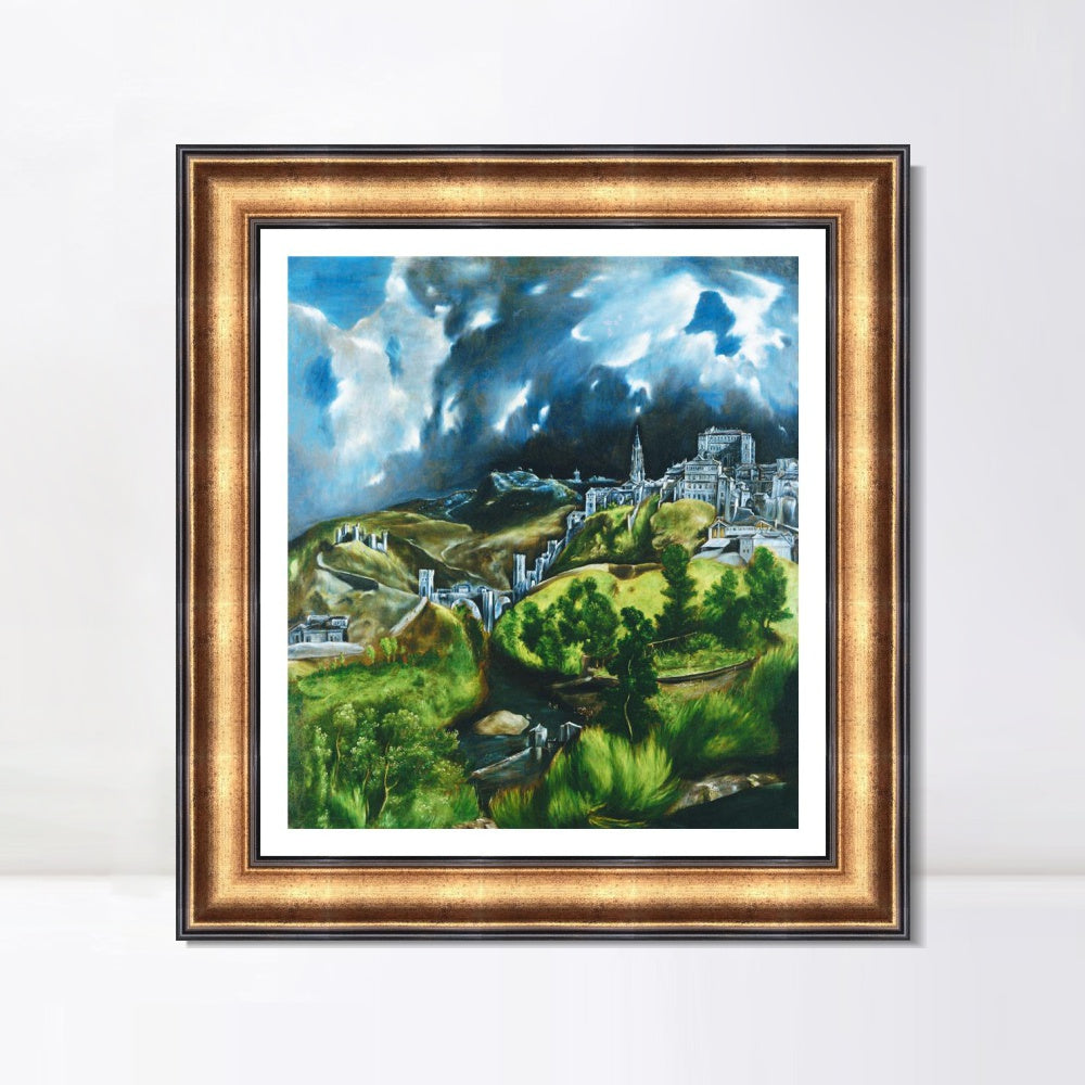 INVIN ART Framed Canvas Art Giclee Print View of Toledo by El Greco Wall Art