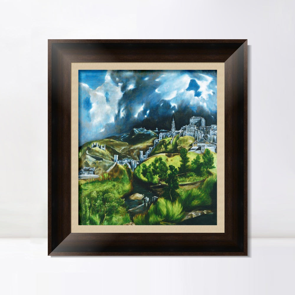 INVIN ART Framed Canvas Art Giclee Print View of Toledo by El Greco Wall Art