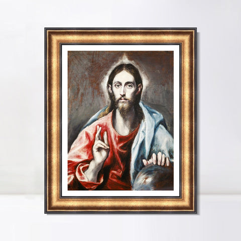 INVIN ART Framed Canvas Art Giclee Print Christ as Saviour by El Greco Wall Art Living Room Home Office Decorations