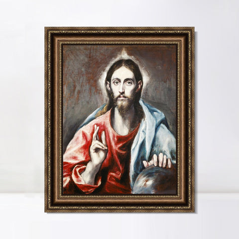 INVIN ART Framed Canvas Art Giclee Print Christ as Saviour by El Greco Wall Art Living Room Home Office Decorations