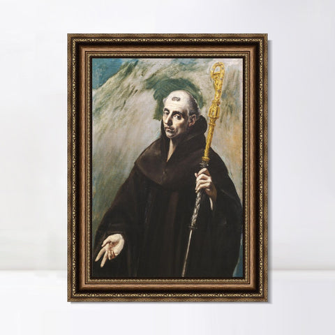 INVIN ART Framed Canvas Art Giclee Print Benedykt by El Greco Wall Art Living Room Home Office Decorations