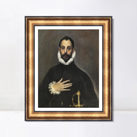 INVIN ART Framed Canvas Art Giclee Print The Knight With His Hand On His Breast by El Greco Wall Art Living Room Home Office Decorations