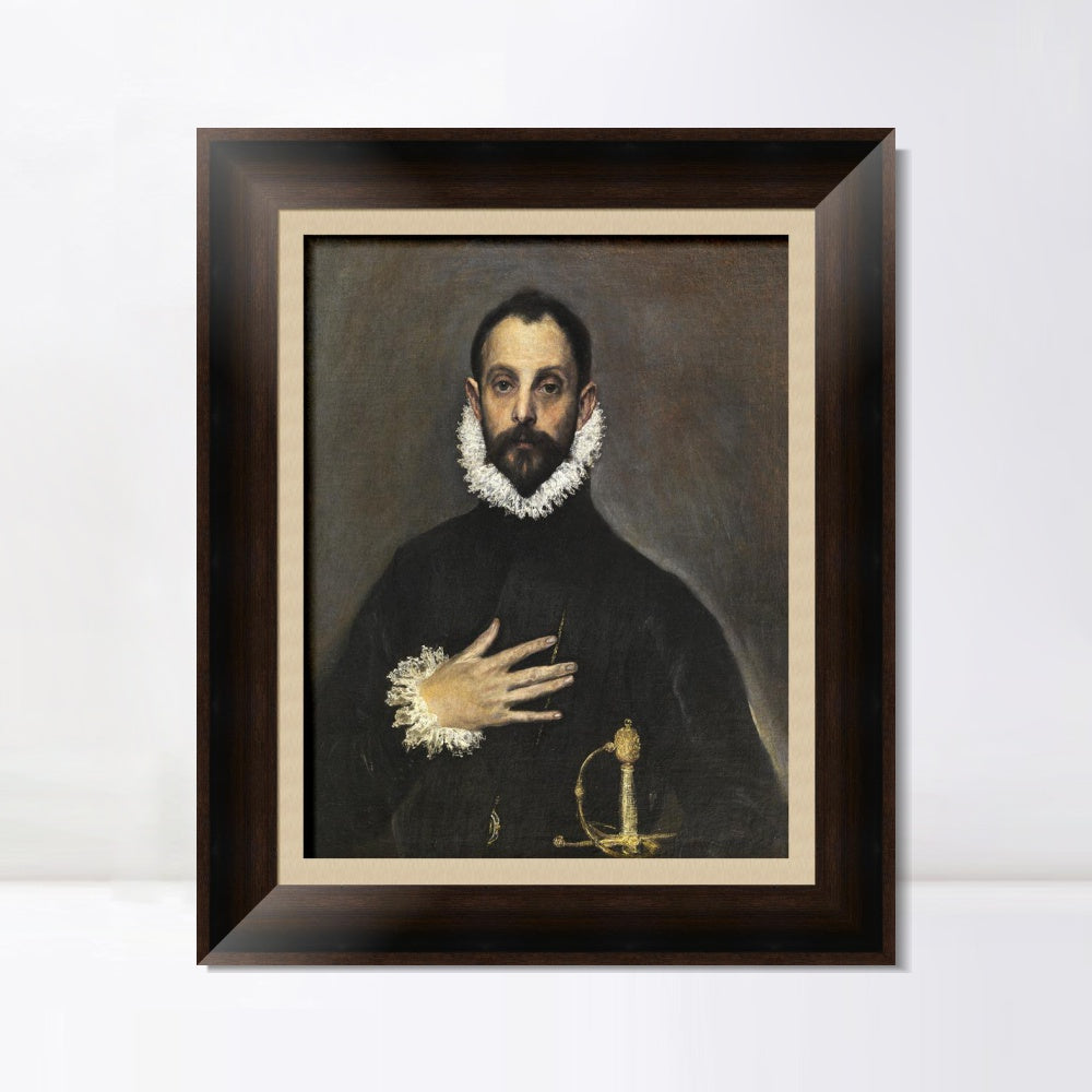 INVIN ART Framed Canvas Art Giclee Print The Knight With His Hand On His Breast by El Greco Wall Art