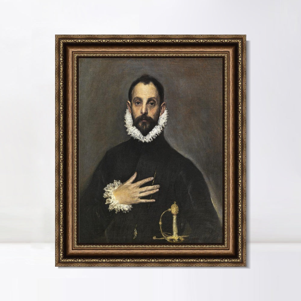 INVIN ART Framed Canvas Art Giclee Print The Knight With His Hand On His Breast by El Greco Wall Art