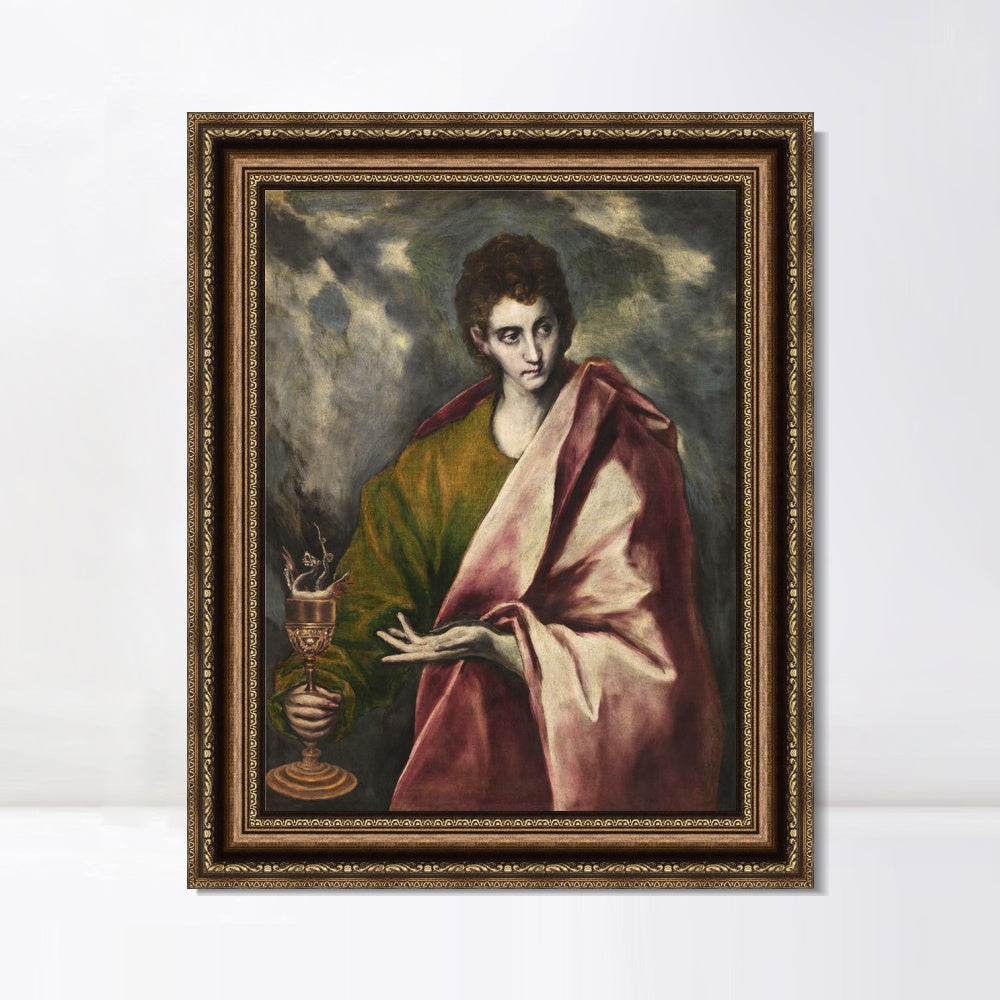 INVIN ART Framed Canvas Art Giclee Print Saint John The Evangelist by El Greco Wall Art