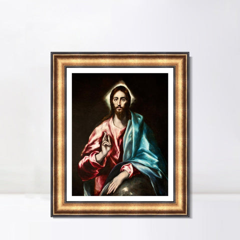 INVIN ART Framed Canvas Art Giclee Print Christ as Saviour by El Greco Wall Art Living Room Home Office Decorations